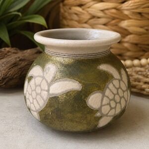 Signed Ben Diller Maui Hawaii Raku Pottery Sea Turtle Honu Vase